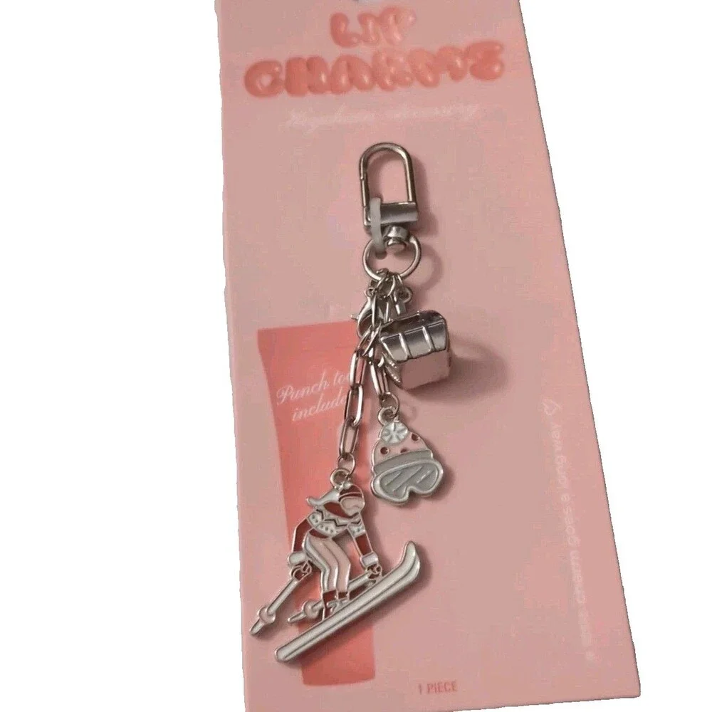 NEW Studio Artifact Lip Charm Keychain Purse Bag Set of 2 Skier Winter Aesthe
